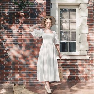 White Puff-Sleeve Maxi Dress